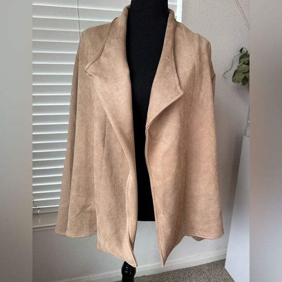 Plus Size 3X Open Front Waterfall Jacket Tan Faux Suede Draped Western Cowgirl - Picture 4 of 8